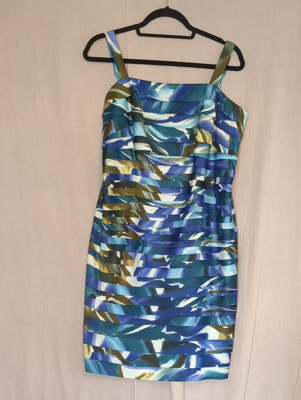 Dressbarn Sleeveless Blue Green Patterned Sheath Dress